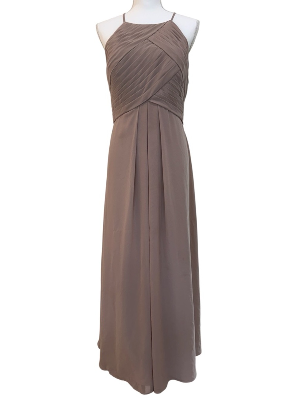 Azazie Taupe Pleated Maxi Bridesmaid Dress Size A14